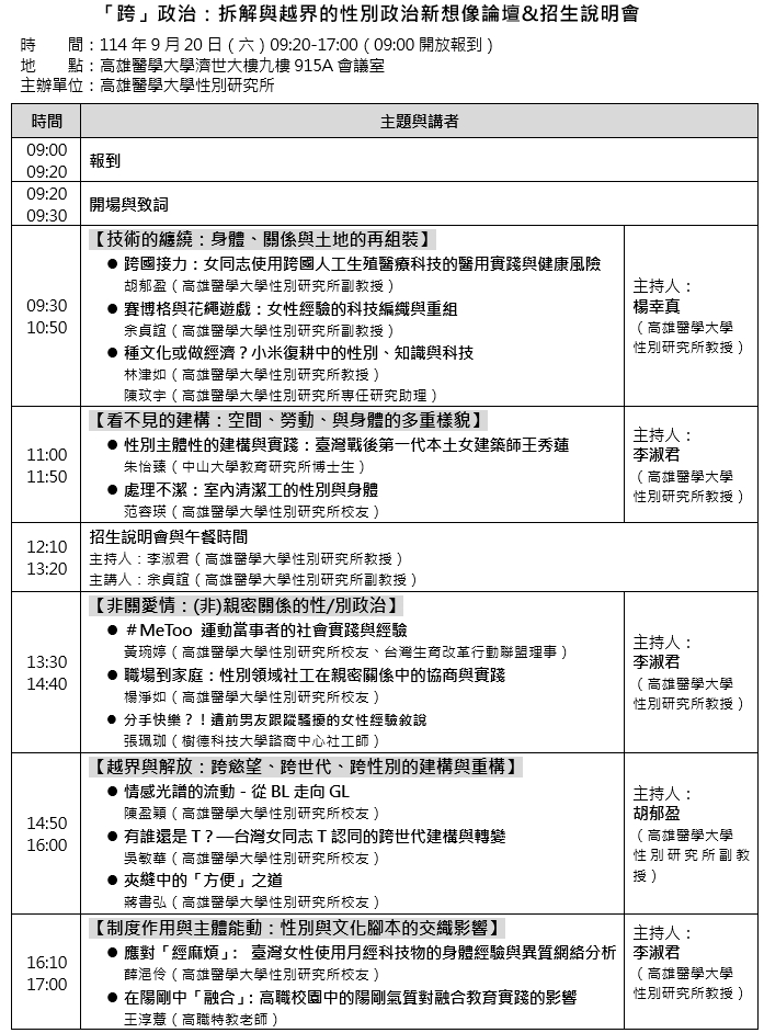 高雄醫學大學性別研究所論壇1140814暫訂版